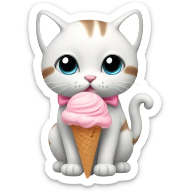 cute cat wearing pastel pink bow eating ice cream  sticker