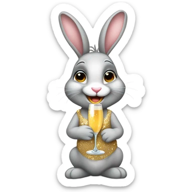 mischievous bunny wearing a sparkly dress drinking champagne  sticker