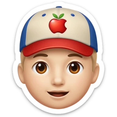 playful face with a backwards baseball cap, round and glossy, apple emoji style sticker