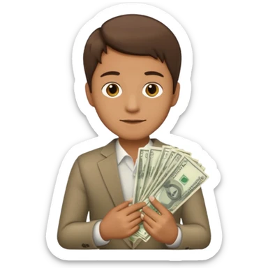 A man with a lot of money and short hair, holding a stack of money sticker