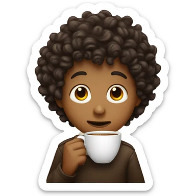 curly headed boy sipping on coffee  sticker