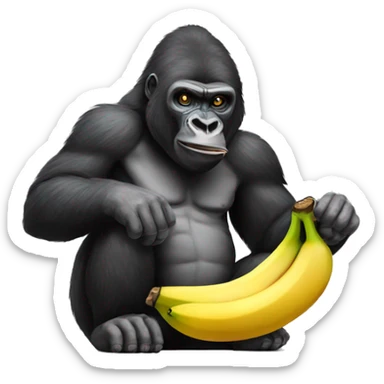 a gorilla that eats a banana that says avitus. sticker