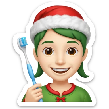 DUENDE NAVIDEÑO CON CEPILLO DE DIENTES EN LA MANO sticker