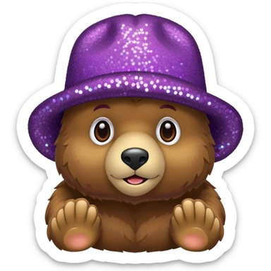 Urso adulto com boné roxo com glitter sticker