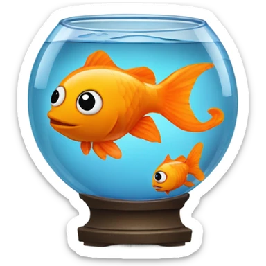 fishbowl with an orange fish inside with water, and microphone inside sticker