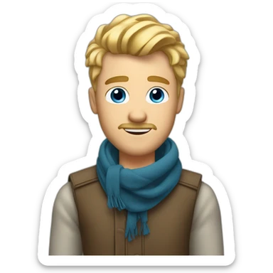 blonde guy with a taper fade, short beard, blue eyes and a big nose and a scarf in the front sticker