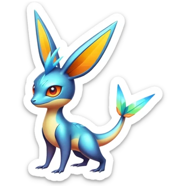 Colorful Shiny Exotic Victini-Salandit-Aurorus-Fakémon-hybrid-creature (full body)  sticker