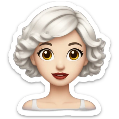 beautiful-young-woman,white-hair,square-hair,white-skin,oval-face,big-eyes,black eyes, redlips sticker