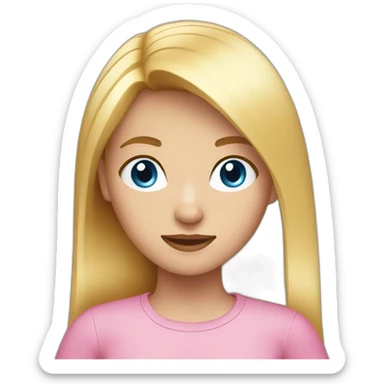 Blond girl with blue eyes and a pink shirt, straight hair sticker