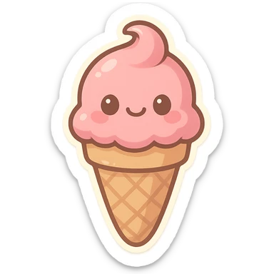 chibi sticker-style ice cream cone, cute and exaggerated sticker