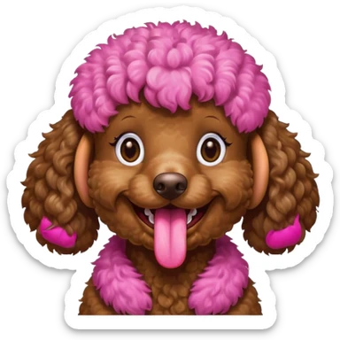 Brown poodle, curly fur, grinning happily
 sticker