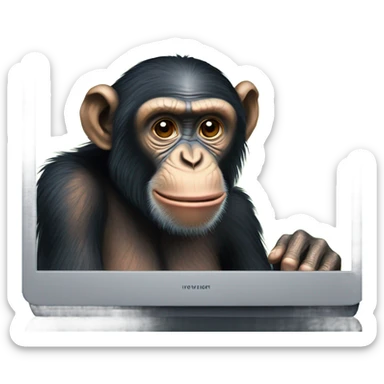 Chimpanzee staring at a computer screen sticker