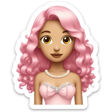 pretty. pink. Long hair. Pink bows. Pearls. Light pink. Diamonds, dress. sticker