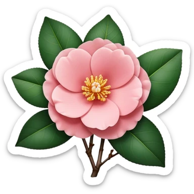 single Camellia flower, 2 leaf sticker