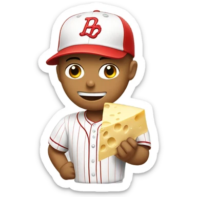 White Baseball player with red hat eating cheese sticker