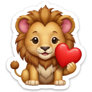 Happy cute Lion Hold heart sticker