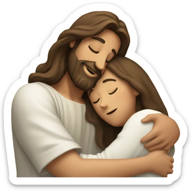 Jesus hugging a brunette woman sticker
