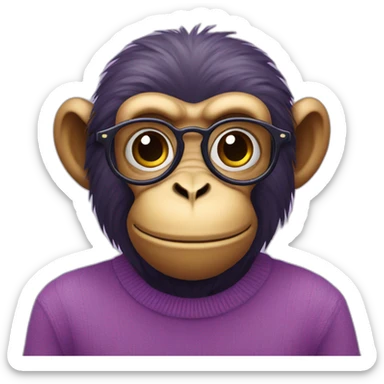 Monkey avec des lunettes rond et un pull mauves sticker