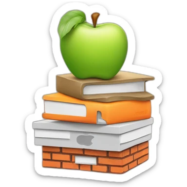 stack of macbook on top of apple on top of orange on top of brick on top of lizard on top of bird sticker