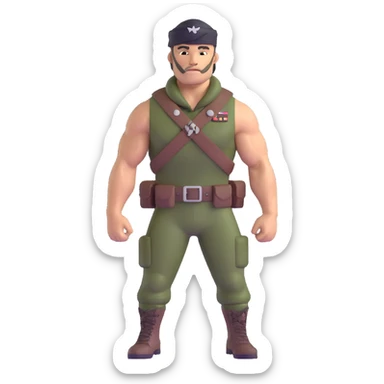 Carl Weathers as Dillon from Predator movie, muscular man in military gear with bandana sticker