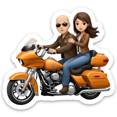 Harley Davidson road glide bald man with girl  pillion sticker