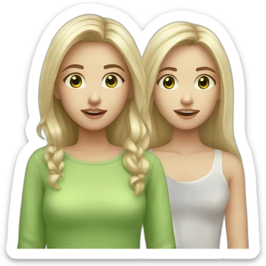 A white, blonde, green eyes girl talking with a white, brown hair, brown eyes girl sticker