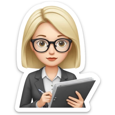 female office worker reviewing paperwork sticker