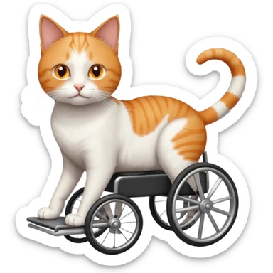 full body small short hair ginger and white cat with orange eyes walking in a wheelchair for cats sticker