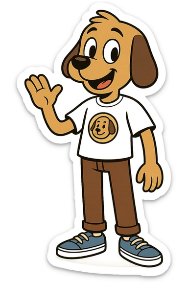 A boy dog mascot logo t-shirts brown trousers blue vans shoe  sticker