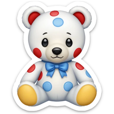 White teddy bear with blue, red and yellow spots sticker