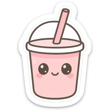 cute pink drink sticker, kawaii style, smiling face, pastel colors sticker