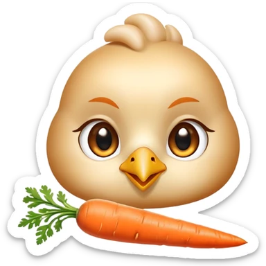 Chicken pieces and bright orange carrots with soft golden particles flowing toward a normal-looking eye and smooth skin. The design shows how vitamin A from both animal and plant sources contributes to eye and skin health in a friendly, non-threatening way. sticker
