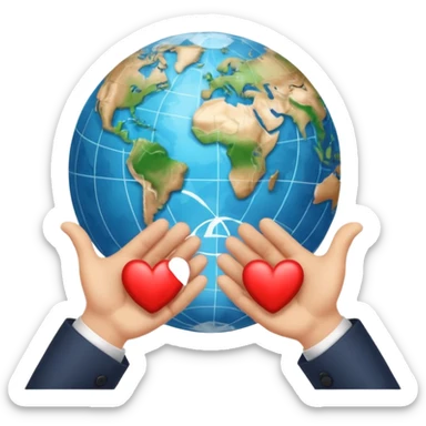 Shake hands emoji with heart and globe showing negotiation of climate change  sticker