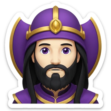 Pluto, God of Death from Gods and Goddesses with long black hair and beard, deep purple outfit sticker
