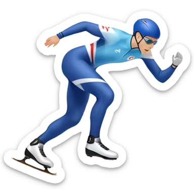 An icon showing a speed skater gliding on a professional oval ice track, captured in mid-motion with aerodynamic posture and sleek skates. The background features snowy mountains, flags, and a clear blue sky. Transparent background reflects the speed and elegance of the sport. sticker