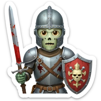 zombie Knight with helmet holding sword and shield sticker