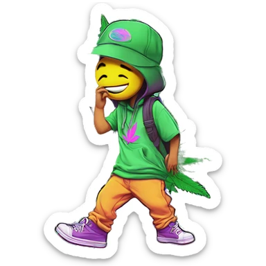 Hemp leaves Multicoloured neon person smoking wearing hoodie dancing hip hop bucket hat tropical Skater fashion aesthetic baggy clothes graphic t shirt 420 sticker