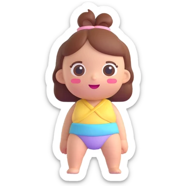 cute girl emoji wearing a pastel diaper, soft 3D style, friendly and inclusive, no text sticker