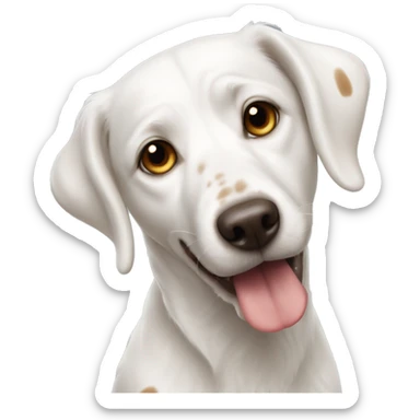 White dog with tongue out and brown spots on eyes and ears sticker