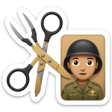 Floating black Scissors cutting in half an idf soldier ID card with a little chip in 2 parts sticker