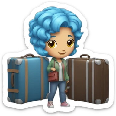 Blue-haired girl with two heavy suitcases sticker