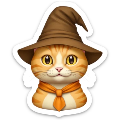 Yellow cat emoji wearing a sorting hat sticker