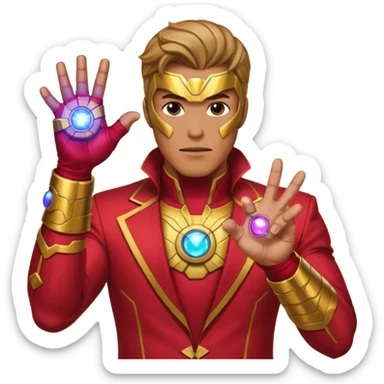 create an ironman with the infinity gauntlet emoji make it look really nice and make him snap his fingers with the infinity stone sticker