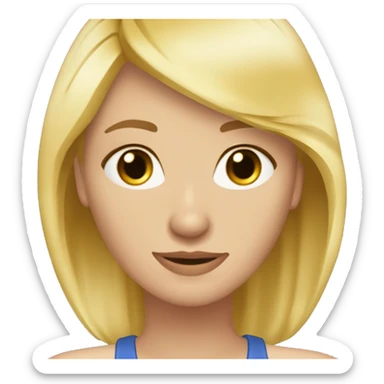 Blondýna, žena, vlasy po prsa, široký úsměv a velká brada, modré oči, kulatý obličej, výrazné obočí, 30 let sticker