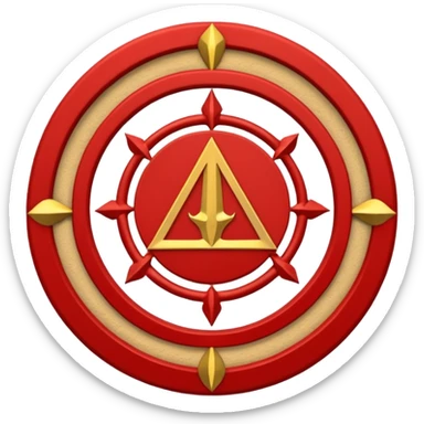 a circular casting sigil inspired by the wizard101 balance school using base color sand and trim color red. A golden scale in the middle as a the main focus  sticker