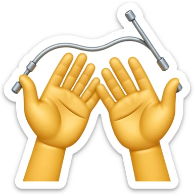 Apple-style 3D emoji showing two cartoon hands bending a thin metal or plastic rod, with small motion lines around the center to show tension and bending force, dynamic and expressive design, no background. sticker