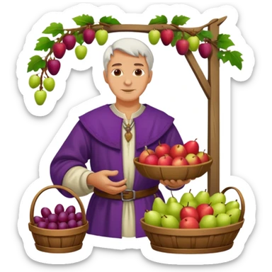 a white merchant in medieval time with fruit stand sticker