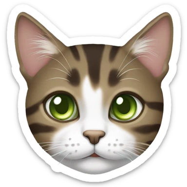Brown mackerel tabby cat with partially white face and green eyes sticker