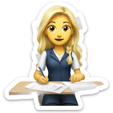 Blonde girl exam papers sticker