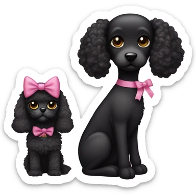 black cat with dark brown poodle pink bows sticker
